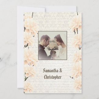 Peach vintage floral wedding photo invitation