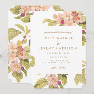 Peach Vintage Flower Blossoms Wedding Invitation