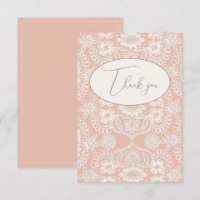 Peach Vintage Lace Flat Thank You Card