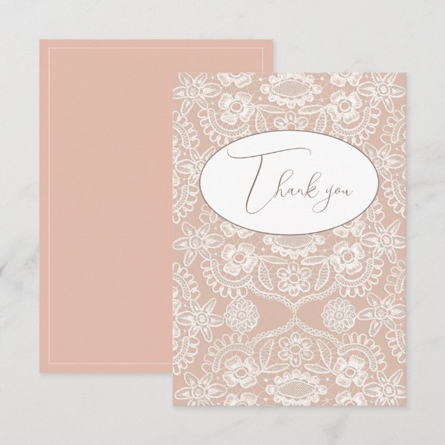 Peach Vintage Lace Flat Thank You Card (Front/Back)