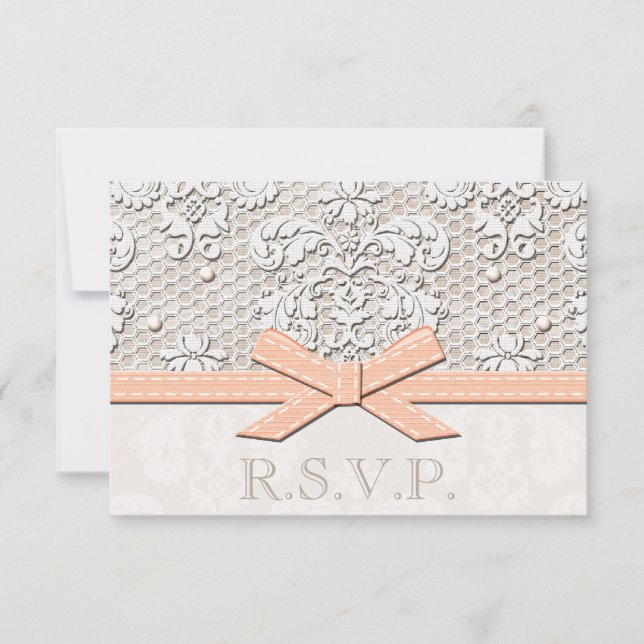 Peach Vintage Lace RSVP Wedding Response Cards (Front)