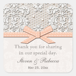 Peach Vintage Lace Wedding Favour Labels Stickers