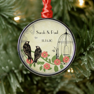 Peach Vintage Newlywed First Christmas Birdcage Metal Tree Decoration