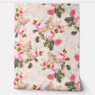 Peach Vintage Rococo Roses Bouquets Garden Wallpaper
