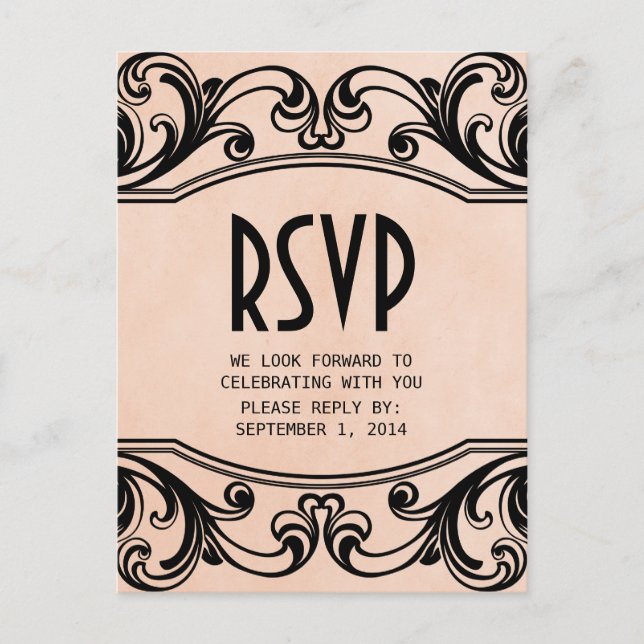 Peach Vintage Swirls RSVP Postcard (Front)