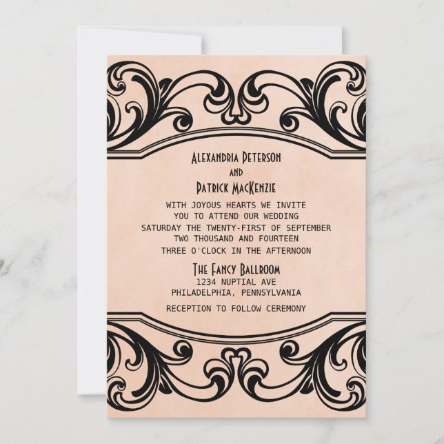 Peach Vintage Swirls Wedding Invite (Front)