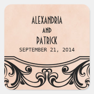 Peach Vintage Swirls Wedding Stickers