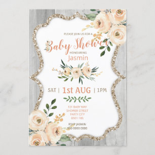 Peach Vintage Watercolour Flowers Rustic Girl Invitation