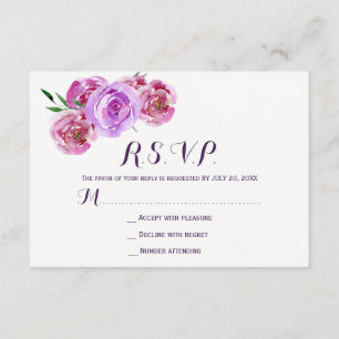 Peach violet plum peonies floral wedding RSVP