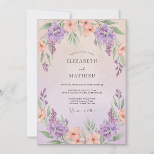 Peach Violet Wisteria Wedding Invitation