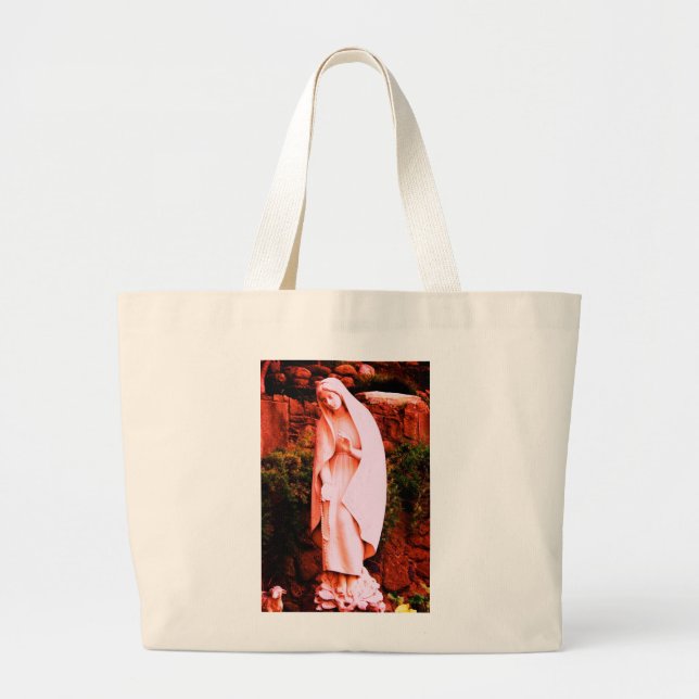 Peach Virgin Mary Statue Large Tote Bag (Front)