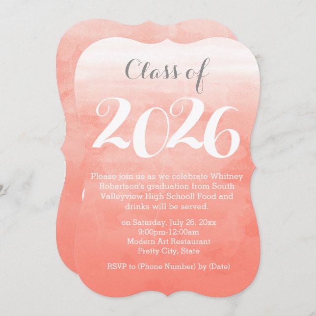 Peach Watercolor 2019 Graduation Party Invitation (Front/Back)