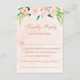 Peach Watercolor and Floral Wedding RSVP Card