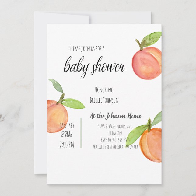 Peach Watercolor Baby Shower Invitation (Front)