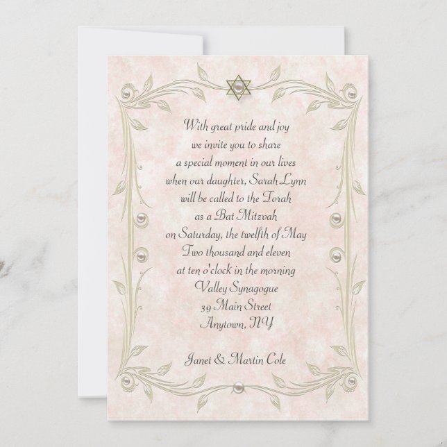 Peach Watercolor Bat Mitzvah Invitation (Front)