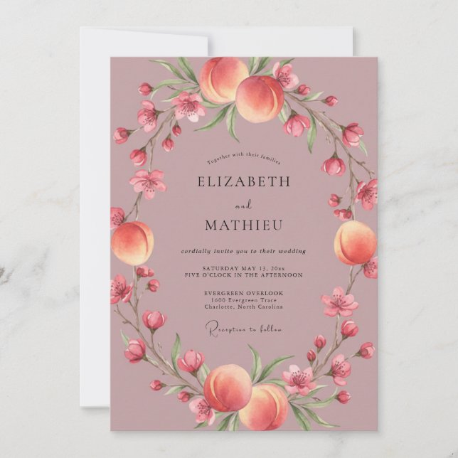 Peach Watercolor Blossom Wedding Invitation (Front)