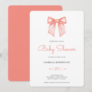 Peach Watercolor Bow Baby Shower Invitation