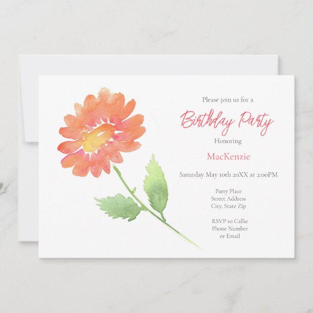 Peach Watercolor Daisy Invitation (Front)