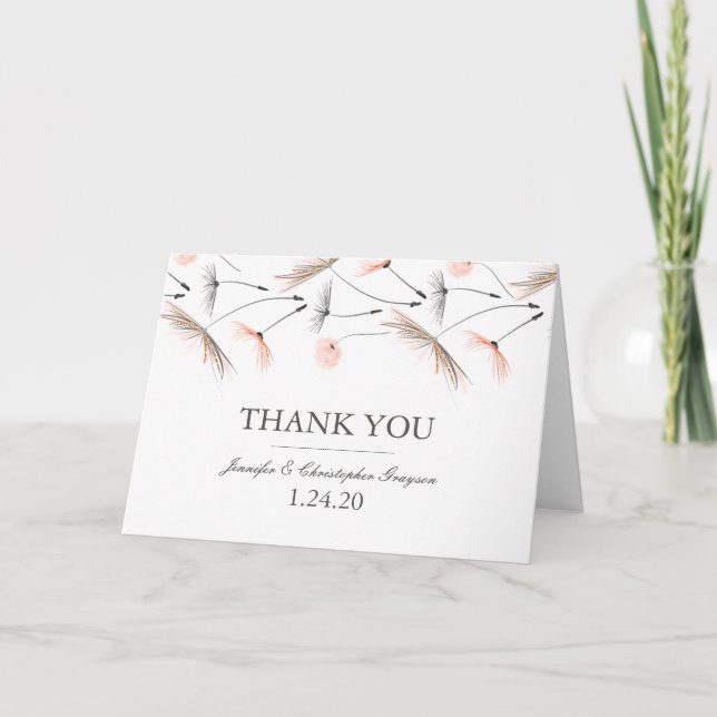 Peach Watercolor Dandelion Wedding Thank You (Front)
