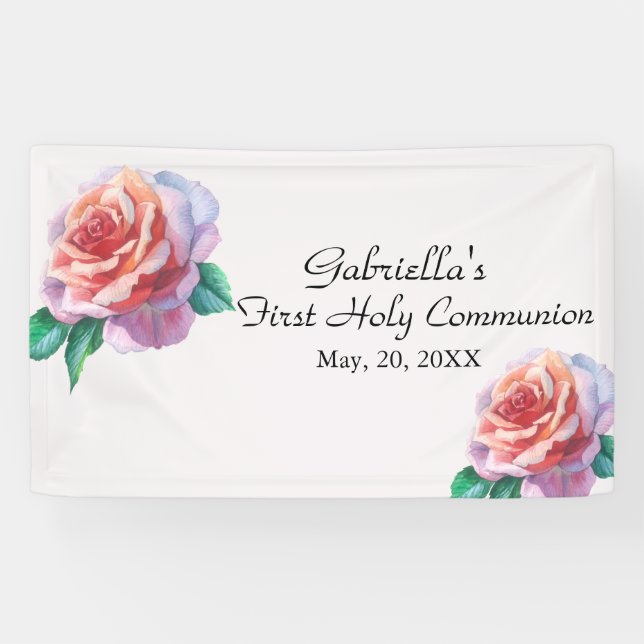 Peach Watercolor First Holy Communion Banner (Horizontal)
