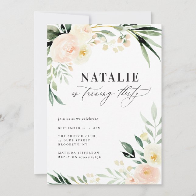 Peach watercolor floral 30th birthday party (Front)