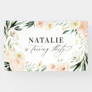 Peach watercolor floral 30th birthday party decor banner