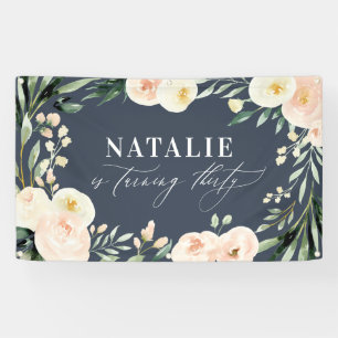 Peach watercolor floral 30th birthday party decor banner