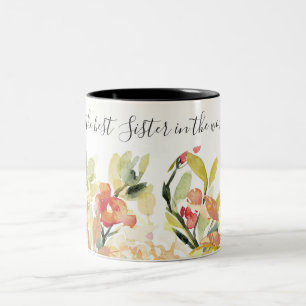 PEACH WATERCOLOR FLORAL BEST SISTER IN THE WORLD Two-Tone COFFEE MUG
