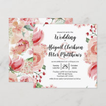 Peach Watercolor Floral Border Wedding Square