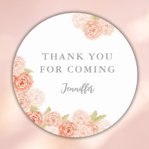 PEACH WATERCOLOR FLORAL BRIDAL SHOWER CLASSIC ROUND STICKER
