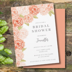 PEACH WATERCOLOR FLORAL BRIDAL SHOWER INVITATION