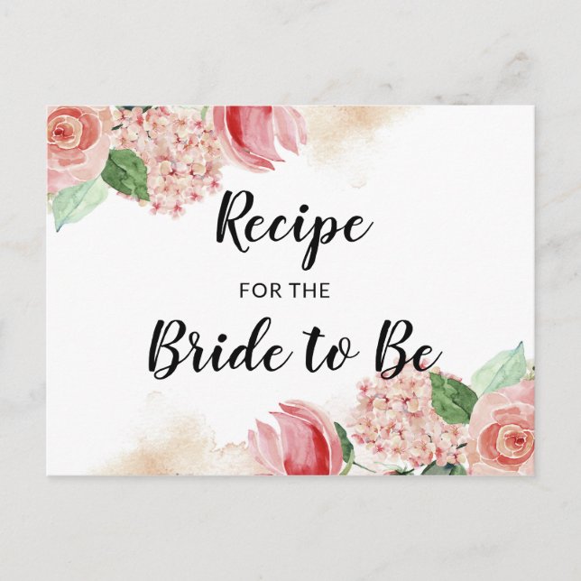 Peach Watercolor Floral Bridal Shower Recipe Card (Front)