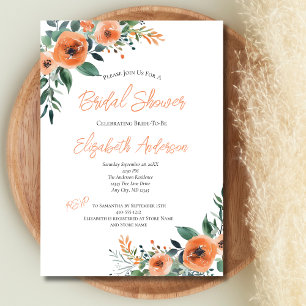 Peach Watercolor Floral Elegant Bridal Shower Invitation