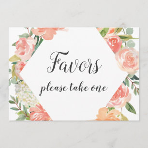 Peach Watercolor Floral Favours Sign Invitation