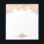 Peach Watercolor Floral flower Monogram  Notepad<br><div class="desc">This design may be personalised in the area provided by changing the photo and/or text. Or it can be customised by clicking Personalise this Template and then choosing the click to customise further option and delete or change the colour of the background, add text, change the text colour or style,...</div>