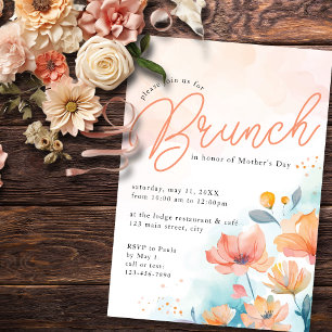 Peach Watercolor Floral Modern Mother's Day Brunch Invitation