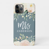 Peach watercolor floral Mrs wedding gift