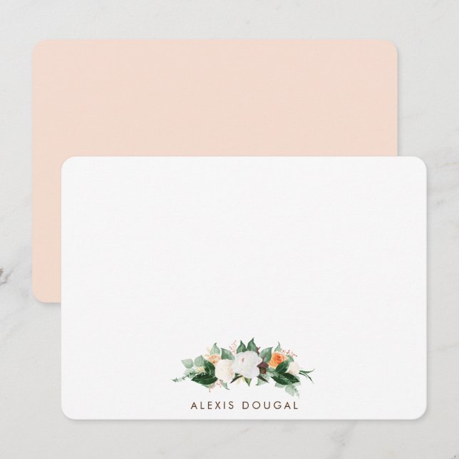 Peach Watercolor Floral Personalised Stationery Card (Front/Back)