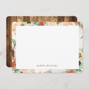 Peach Watercolor Floral Personalised Stationery Card