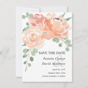 Peach Watercolor Floral Photo Save the Date Card