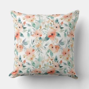 Peach watercolor floral pillow decor