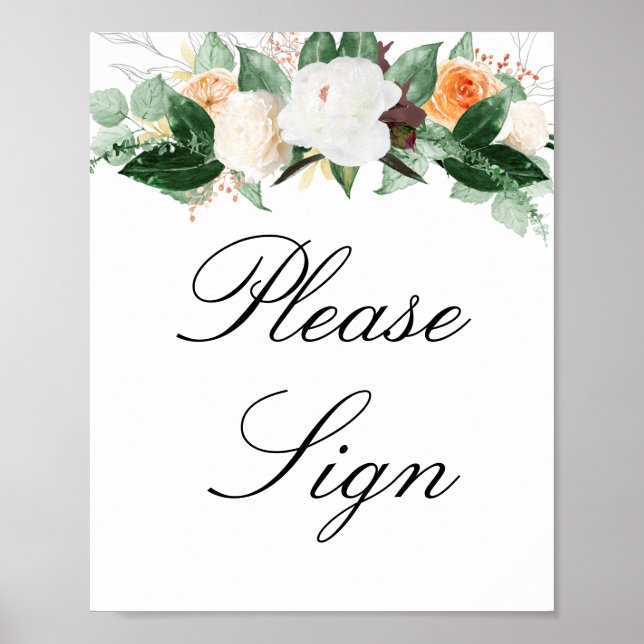 Peach Watercolor Floral Please Sign Wedding (Front)