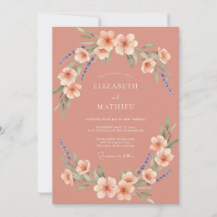Peach Watercolor Floral Spring Wedding Invitation