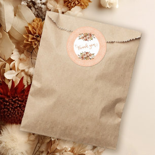 Peach Watercolor Floral Thank You Classic Round Sticker