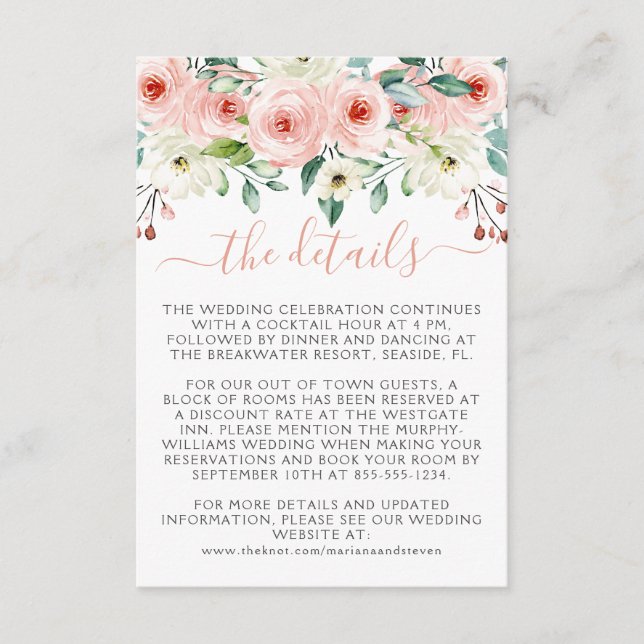 Peach Watercolor Floral Wedding Enclosure Card (Front)