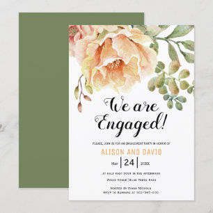 Peach watercolor floral wedding engagement party invitation