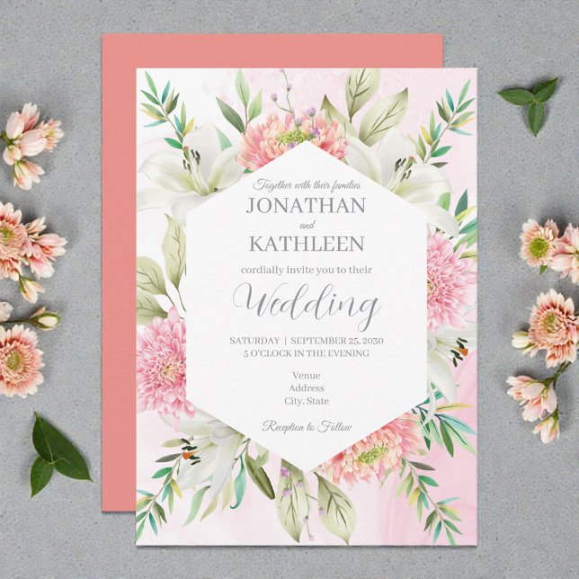 Peach Watercolor Floral Wedding Invitation (Creator Uploaded)