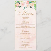 Peach Watercolor & Floral Wedding Menu Card