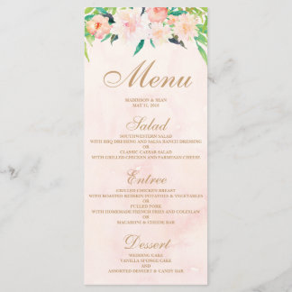 Peach Watercolor & Floral Wedding Menu Card