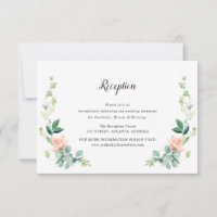 Peach watercolor floral wedding reception card
